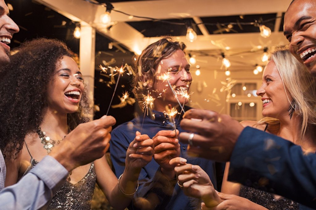 group of friends celebrating new year